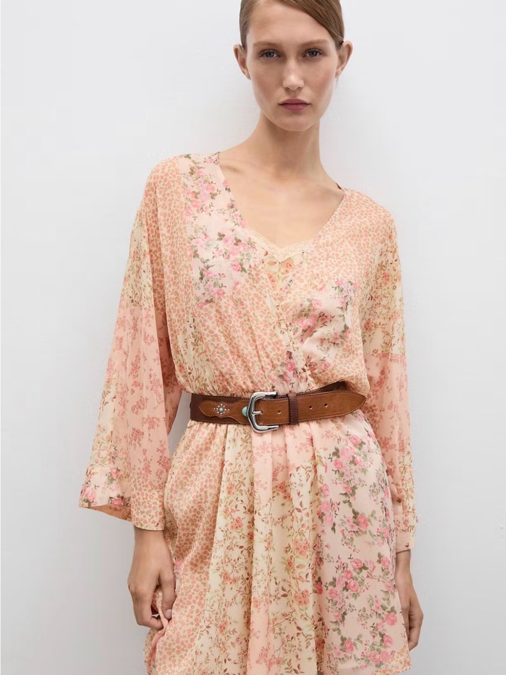 Mango Pink Floral Wrap Mini Dress